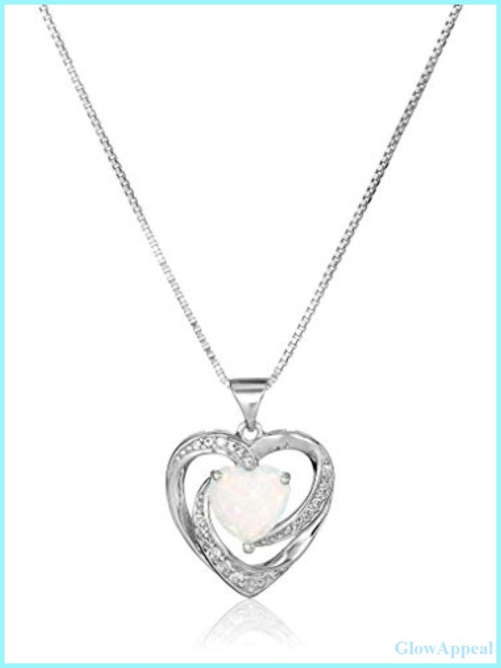 Sterling Silver Created Opal White Sapphire Open Heart Pendant Necklace
